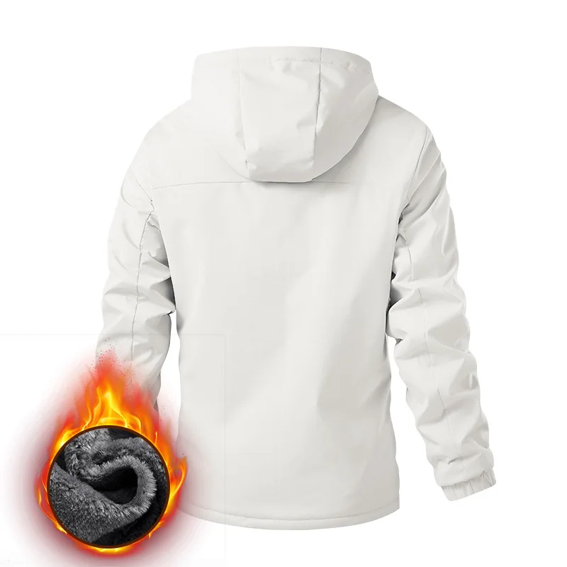 Outdoors Casual Fleece Men Jacket New Thicken Versatile Windproof Solid Coat Winter Fashion Comfort Keep Warm Hooded Men Parka