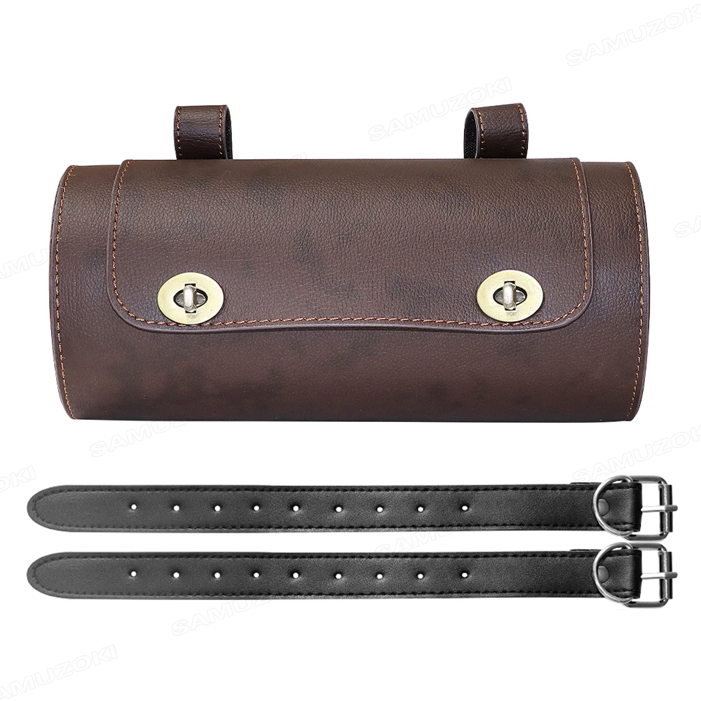 Universal Motorcycle Waterproof PU Leather Retro Cylinder Saddle Bag Front Rear Hanging Tool Storage Outdoor Travel