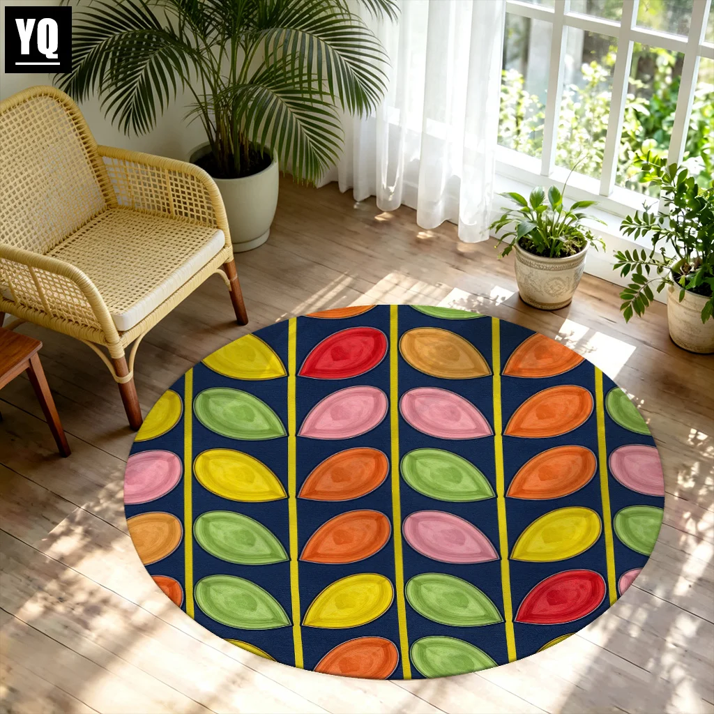 Round Mid Century Circle Rug Beige Yellow  Abstract  Geometric  Home for  Minimalist Room Interior Decorative Beautification