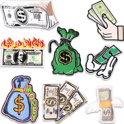 Money Iron On Patches For Clothes Designer Fire Diy Embroidered Thermoadhesive Mochila Thermal Parches Rock Sew Jacket Cute Hat