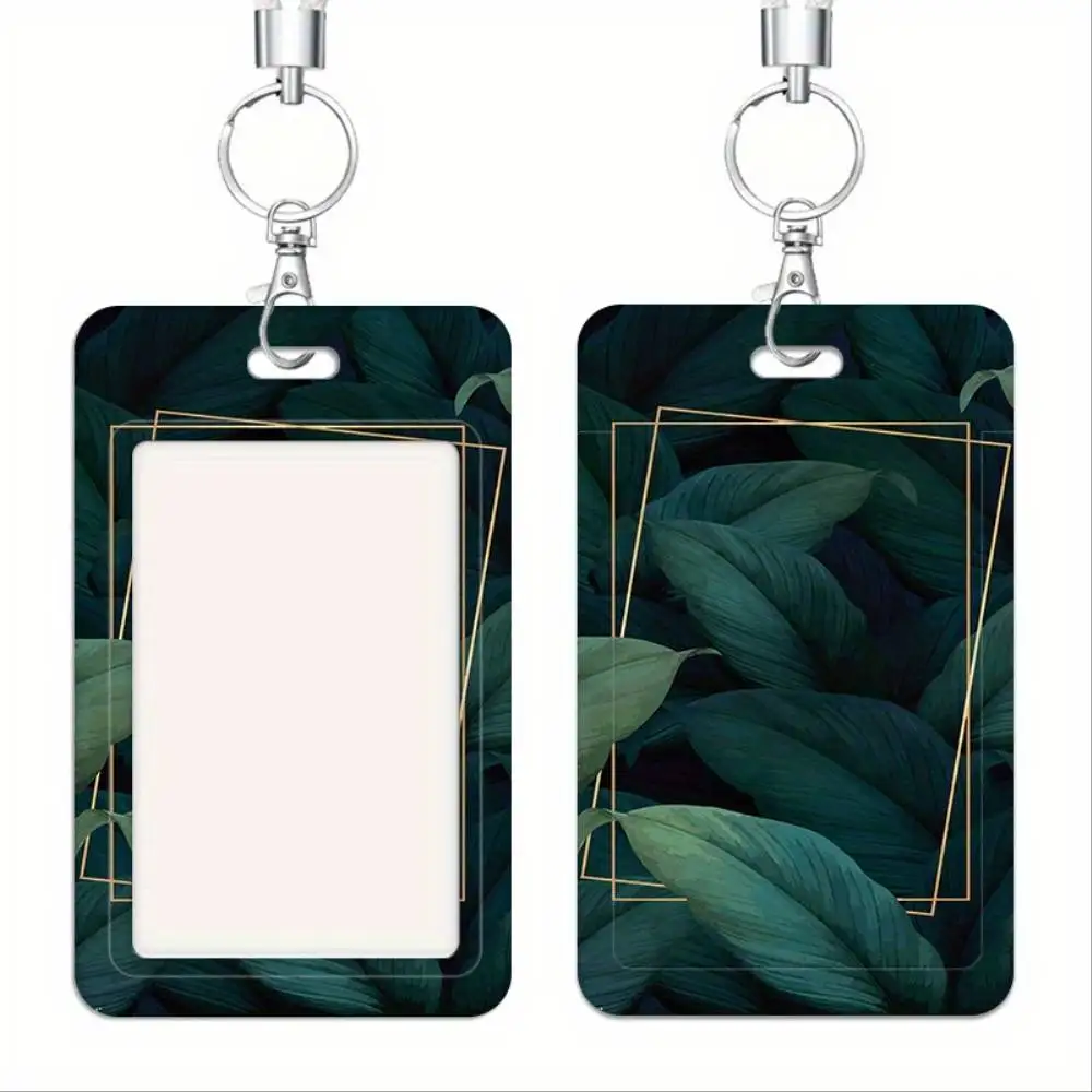 Green Grass Leaf Design ID Card Holder Plastic Badge Cover Holds 2 Cards For Doctor Nurse Office Staff ID Bank Access Card
