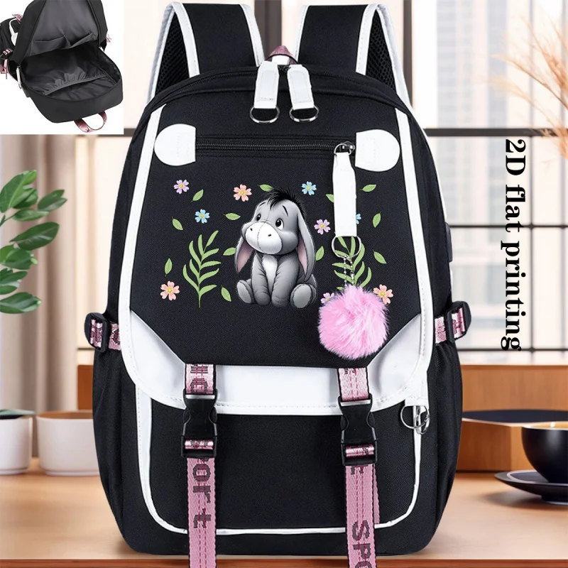 قطعة واحدة من حقيبة ظهر Eeyore & s متوافقة مع الكمبيوتر اللوحي/الكمبيوتر المحمول، حقيبة كتب ذات سعة كبيرة مع طباعة Eeyore، حقيبة سفر خفيفة الوزن لـ & (2D