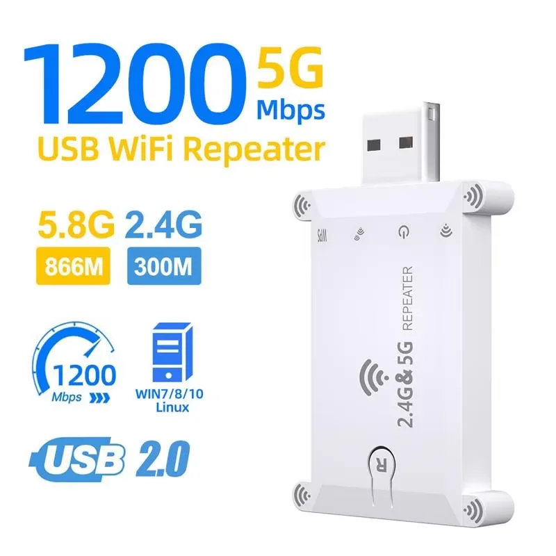 

Усилитель беспроводного сигнала, двухдиапазонный, 1200 м, USB, Wi-Fi ,Dual Band 1200M Wireless Signal Amplifier USB WiFi Range Extender Booster 2.4G/5G Wifi Repeater Network Card Adapter for Home