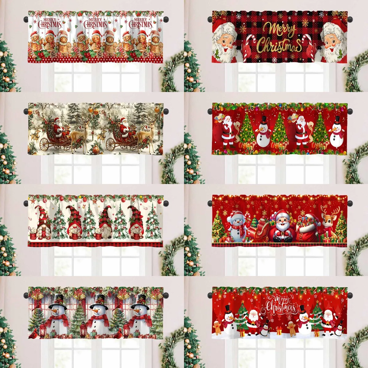 عيد الميلاد ستائر قصيرة الستائر زينة عيد الميلاد للمنزل 2025 عيد الميلاد الحلي معالجات النوافذ للحمام المطبخ