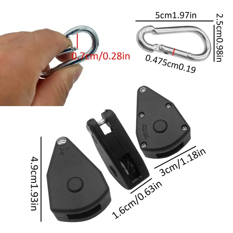 Tent Guyline Tensioners 1/8 Inch Outdoor Camping Rope Tensioner Tightener Secure Fixing Rope Cord Locks Carabiner Clip Attached