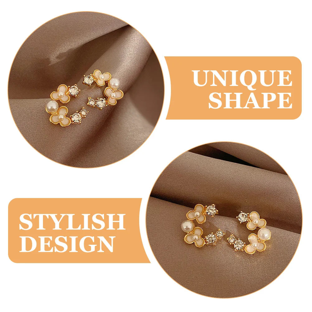 

1 Pair Flower Pearl Earrings Lightweight Dangle Studs For Women Fashion Statement Ear Jewelry Spring Summer Wedding Gift