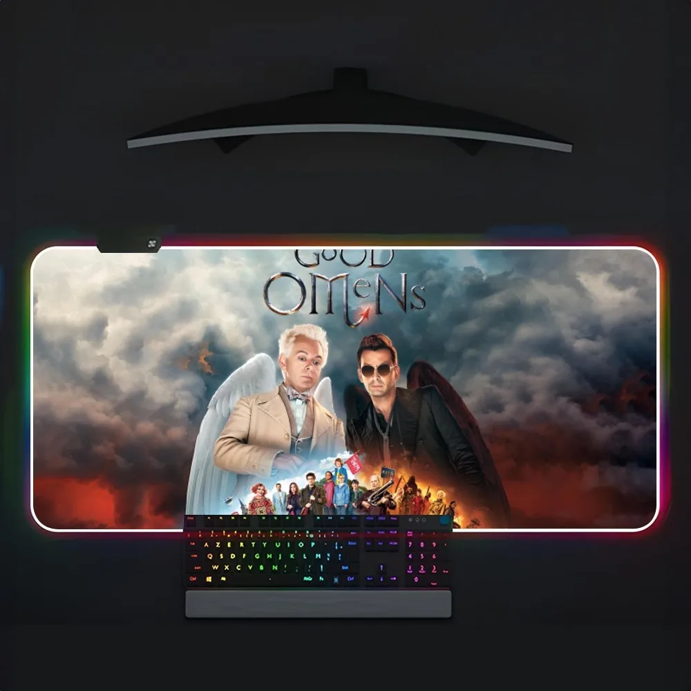 Good Omens TV Mouse Pad RGB Large Gaming Computer Keyboard LED Mousepad Office Desks And Laptop Accessories Non Slip HD