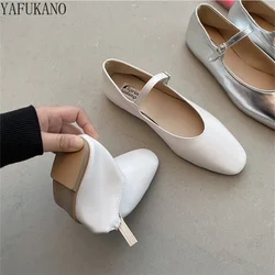 Soft Bottom Girl Flat Shoes Simple Retro Square Toe Fairy Style Gentle Single Shoes Buckle Strap Small Leather Shoes 5 Colors