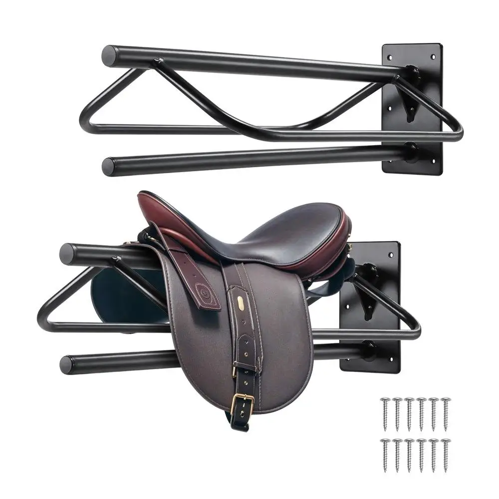 

Horse Saddle Rack Wall Mounted Black 2-Pack Design Sturdy Space-Saving