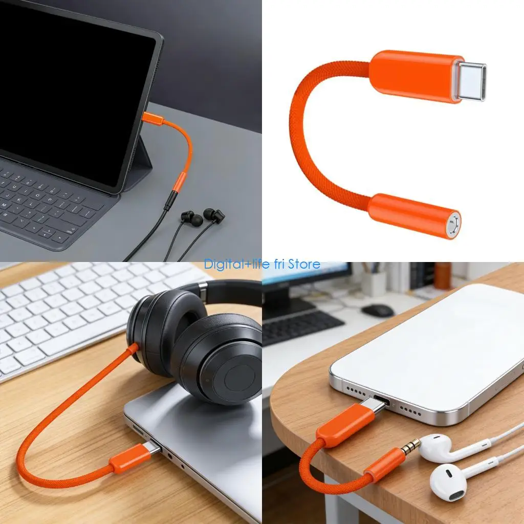 E06D Flexible Braided USB C To 3.5mm Sound Converter Wire Line For Various Devices