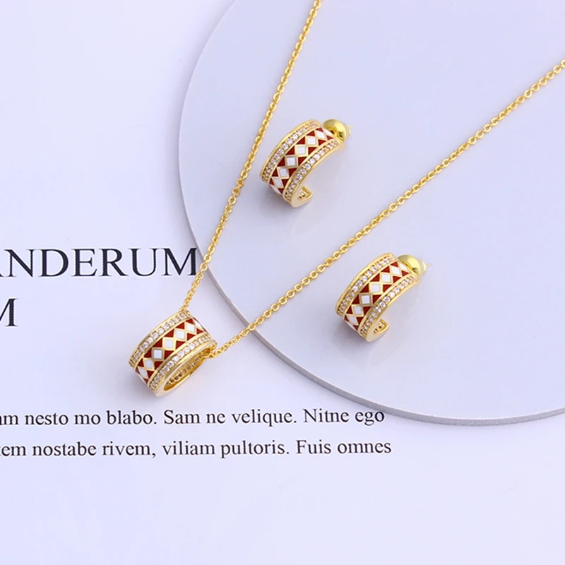 

Brass Enamel Jewelry Set Women's Necklace and Earrings Jewelry Set For Party