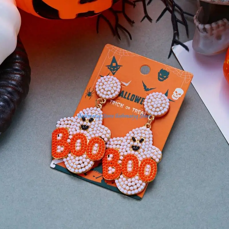 573B Holiday Party Earrings Pair with Embellished Front for Halloween