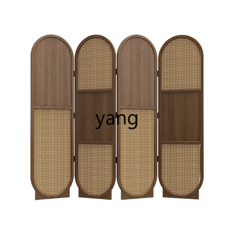 LHH Chinese solid wood rattan screen partition foldable mobile blocking wabi sofa background