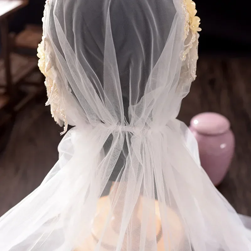 Luxury Long Veils Bridal Hair Accessories Chapel Length Lace Applique Edge Tulle Wedding Bridal Retro Hat Veils Hair Accessories