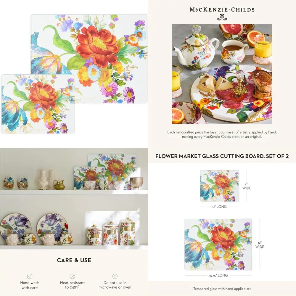 

Large Flower Market-Inspired Tempered Glass Cutting Boards, Set of 2, Ideal for Kitchen Countertops and Durable Use