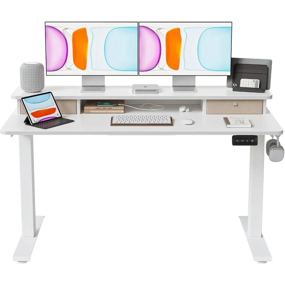 

Desk with Double Drawers, Adjustable Height Stand Up Desk, Sit Stand Home Office Desk