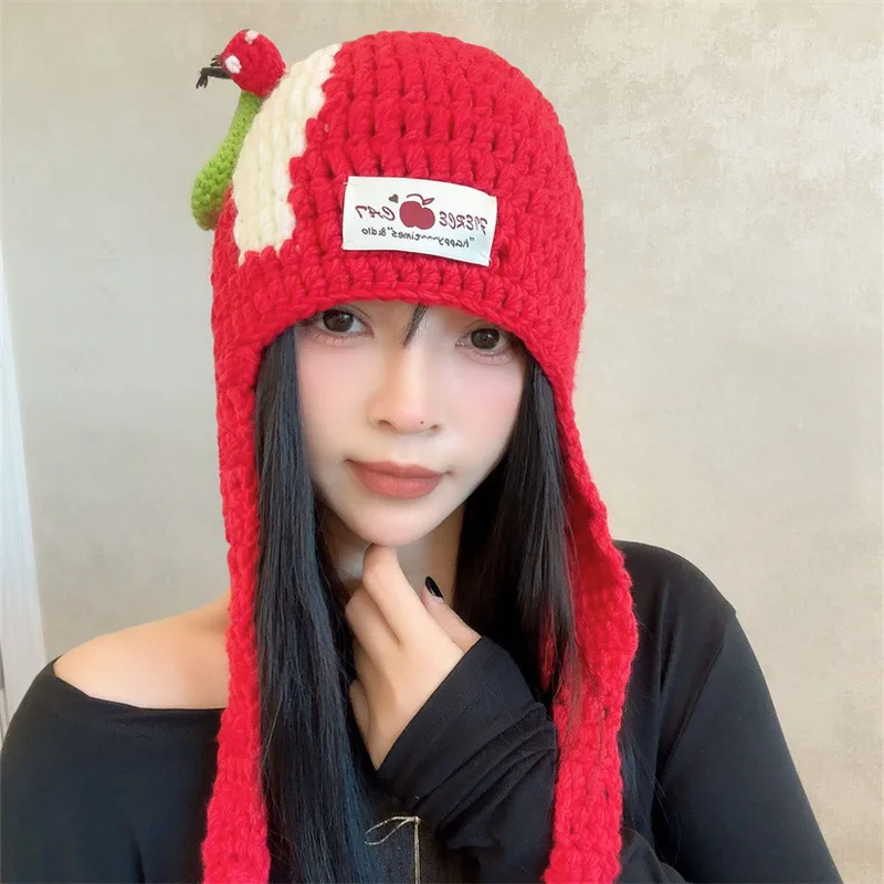 Cute and funny knitted hat, women's winter cartoon ear protection woolen hat, cold proof and warm head cap 1