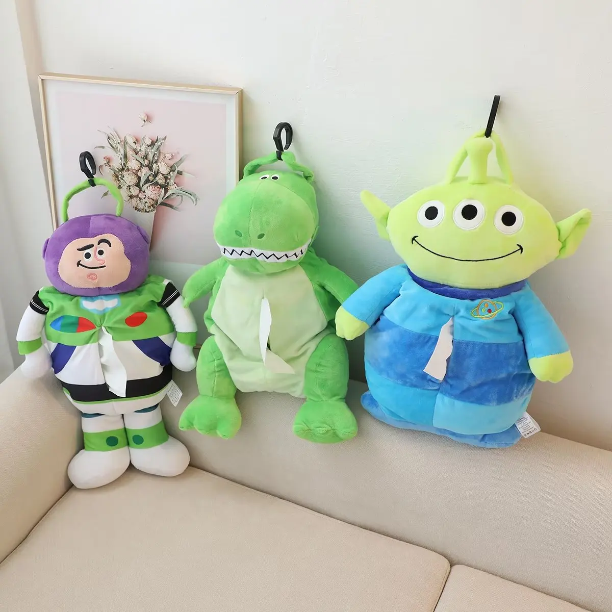 Lovely Toy Story Tissue Cover Plush Buzz Lightyear Rex Alien Tissue Box Creative Car Hanging Type Drawer Box Cover Car Seat