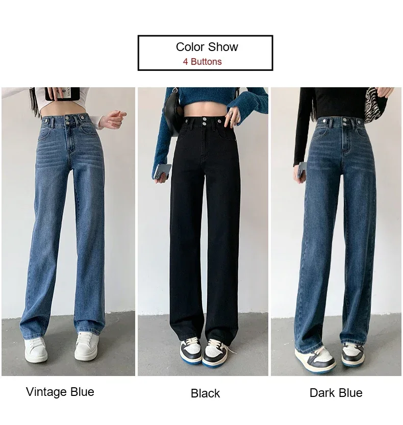 ZOENOVA Elastic Jeans Women Lengthened  Korean Fashion Denim Pants Vintage High Waist  Autumn Baggy Street Casual Jean 3 Color