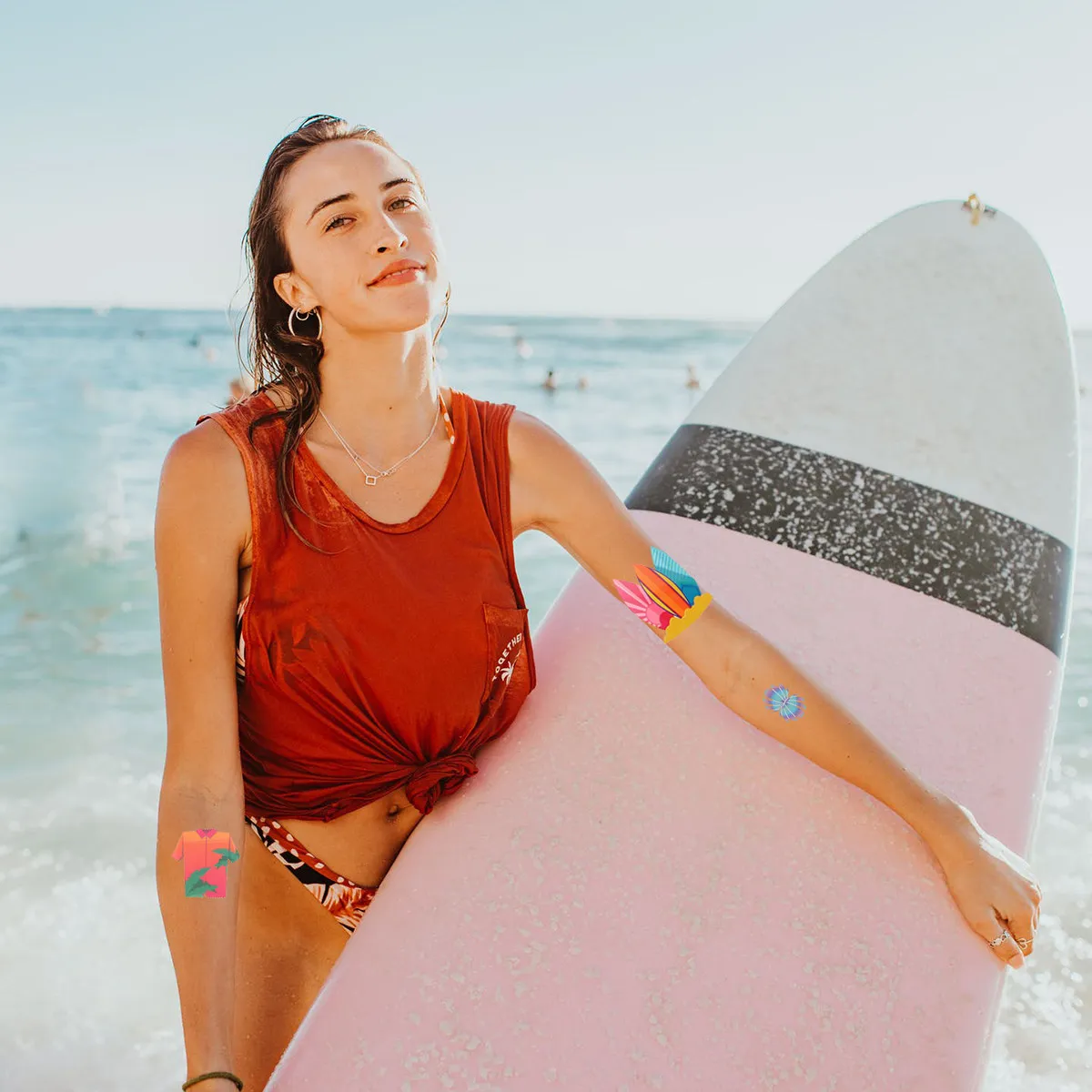 

Временные татуировки в гавайском стиле, водонепроницаемые самоклеящиеся наклейки, 5 дизайнов, 2 листа каждого рисунка, для летних пляжных вечеринок