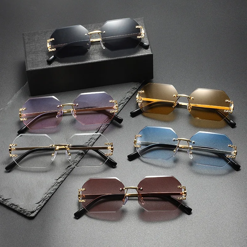 New Small Rectangle Rimless Sunglasses Women Square Vintage Sun Glasses Designer Men Retro Trendy Gradient Eyeglasses image 3