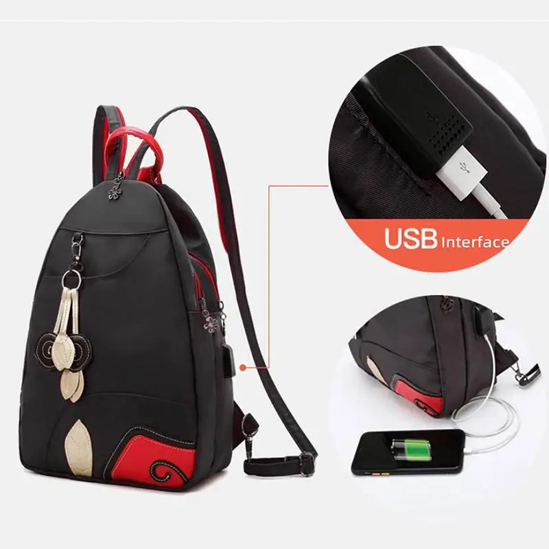 Casual Travel Bag Water Resistant Casual Shoulder Bag With USB Charging Port Stylish School Backpack College Bookbag For Women