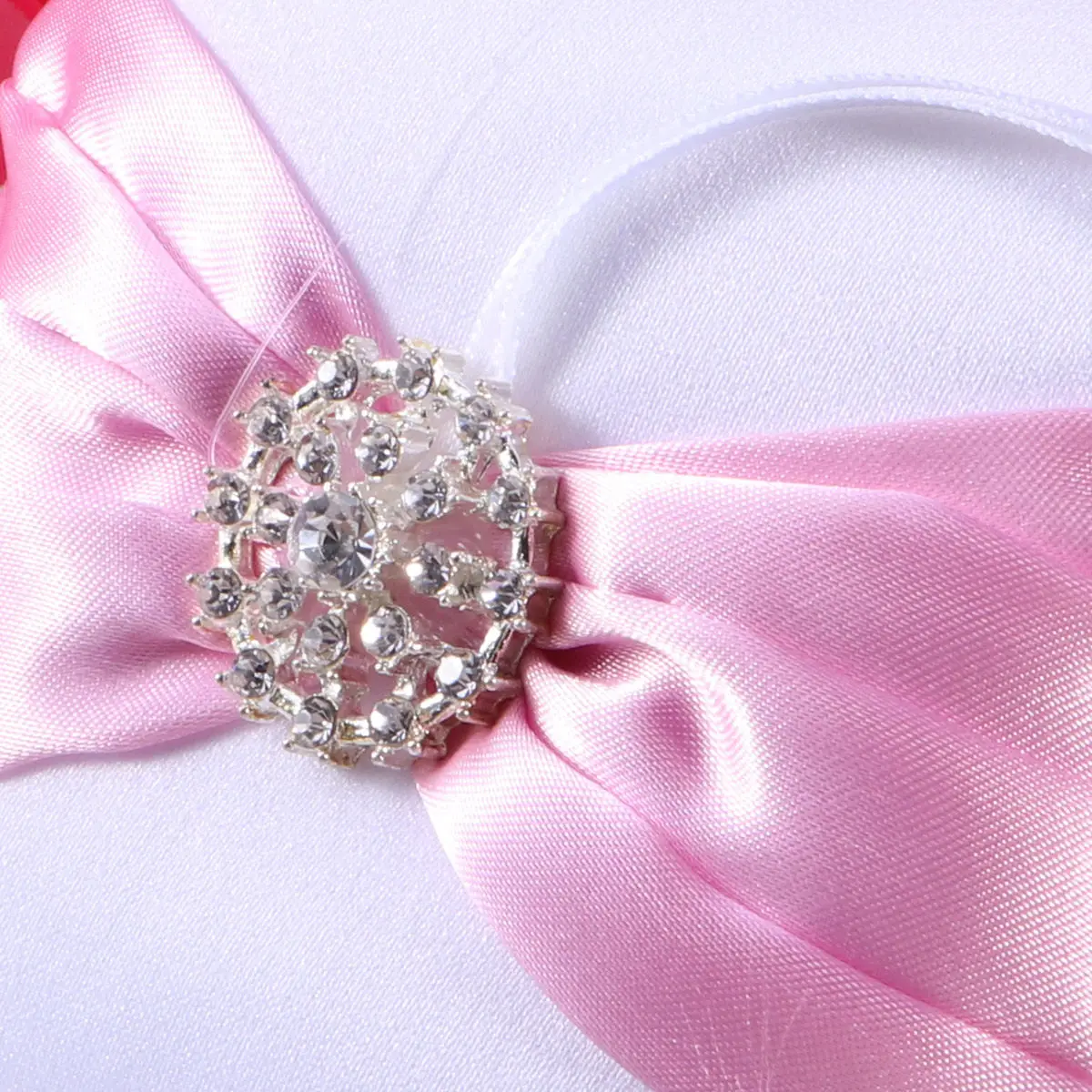 

Wedding Ring Pillow Crystal Ribbon Decorated Pink Compact Size Soft Touch Lace Ring Cushion Wedding Ceremony Engagement
