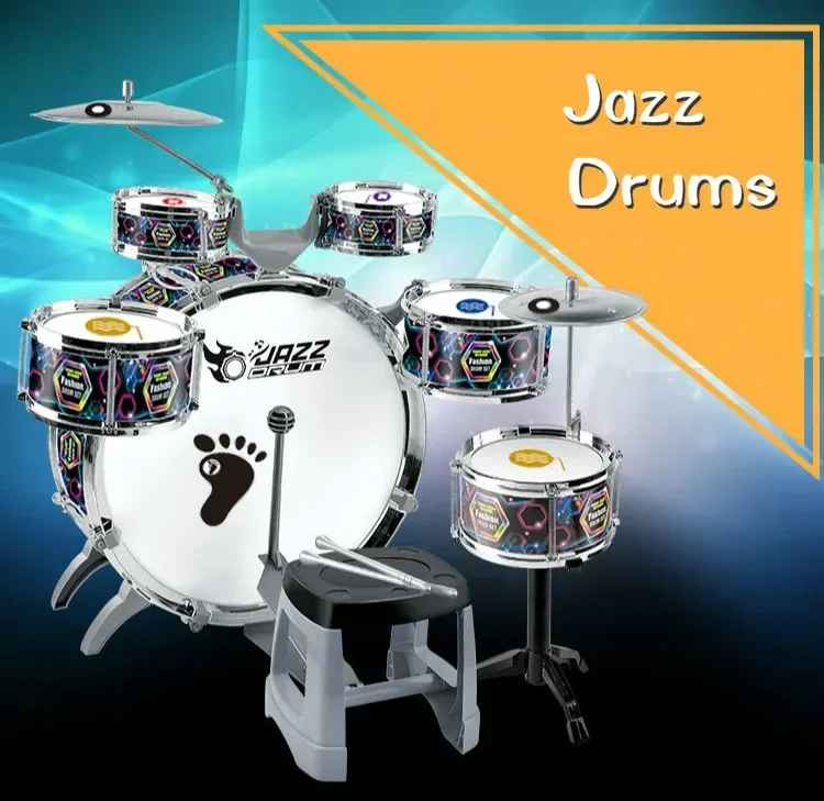 Fashion Large Children Music Jazz Drums Set ( 6 drums + 2 cymbals ) Thickened Eardrum Drum Score Seat Children percussion toys