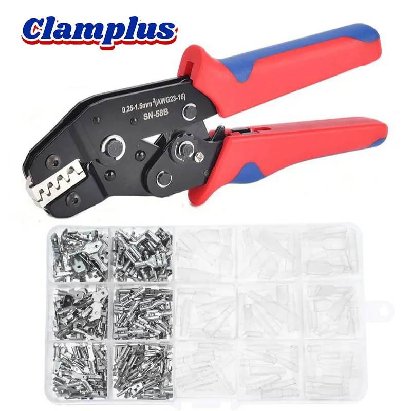 

SN-58B Crimping Plier Crimp Quick Splice 2.8/4.8/6.3mm Male/Female Spade Connectors Wire Terminals Insulating Sleeve Assortment