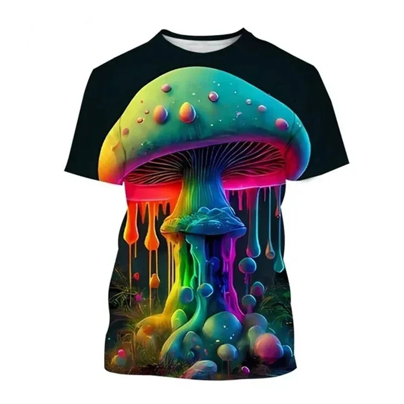 Summer Men\'s Casual T Shirts 3d Print T-shirt Art Design Colorful Mushroom Print T-shirts For Men Short Sleeve Streetwear Tops