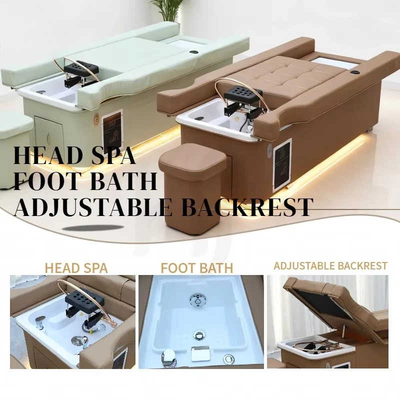 Electric Shampoo Massage Pedicure Bed with Steamer Adjustable Feature Modern Design Head Spa & Foot Bath for Salons