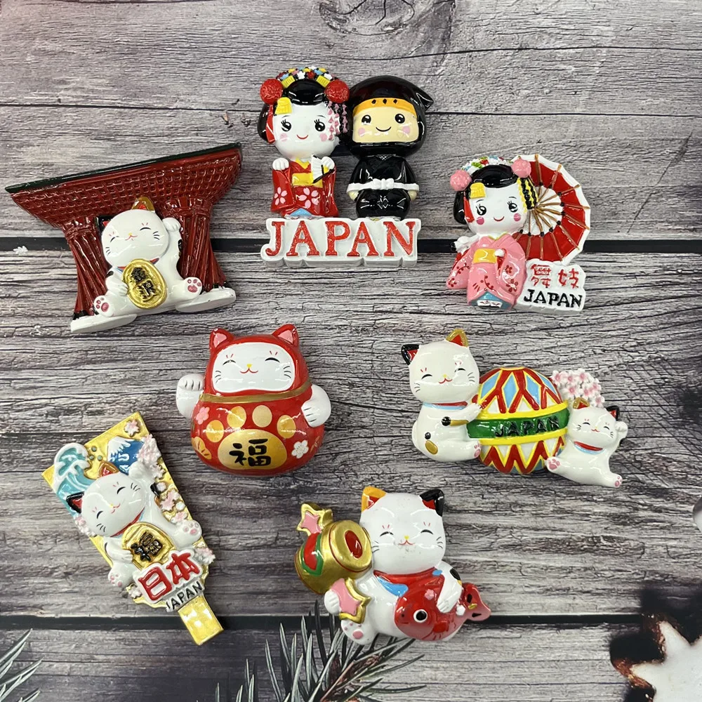 Japan Maneki-neko & Japanese Culture Series 3D Fridge Magnet, Resin Lucky Cat Souvenir, Collectible Gift