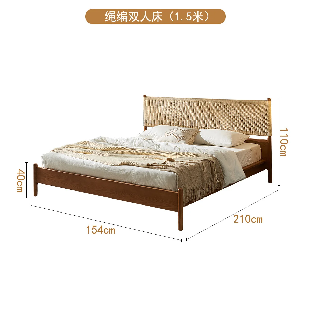Factory Direct 2026 South East Asia style solid wood bed 1.8 meters rattan double hotel homestay rattan art furniture rattan bed