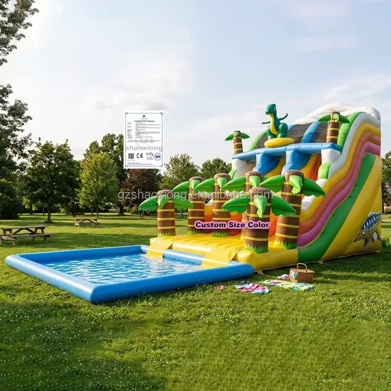 Kids Adults Commercial Outdoor 21FT Large Inflatable WaterSlide Detachable Pool Combo Palm Tree Inflatable Water Park Slide
