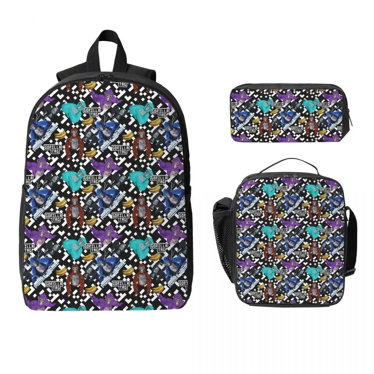 Gorilla Tag VR Gamer Merch Pixel Monke Backpack BookBag School Bag Computer Shoulder Bags 3ps Insulated Lunch Bag Pencil Case