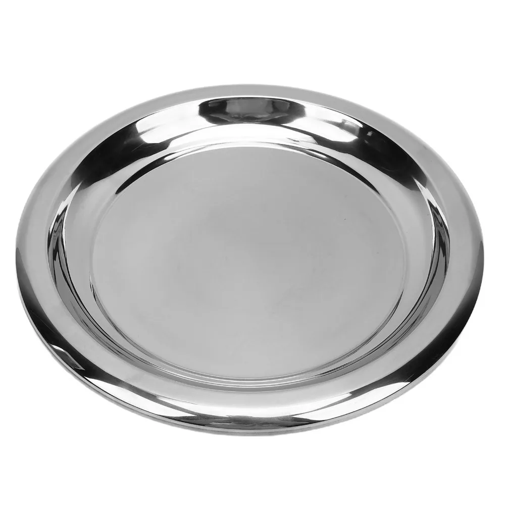 Easy To Clean Rustless Steel Serving Tray Raised Anti Spill Round Food Platter Smooth Practical Display Plate For Desserts