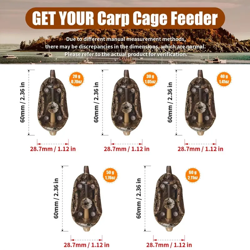 مغذيات سمك الشبوط سريعة التغيير: 5 أوزان مضادة للتشابك (20 جرام، 30 جرام، 40 جرام، 50 جرام، 60 جرام) لصيد الأسماك طويل المدى