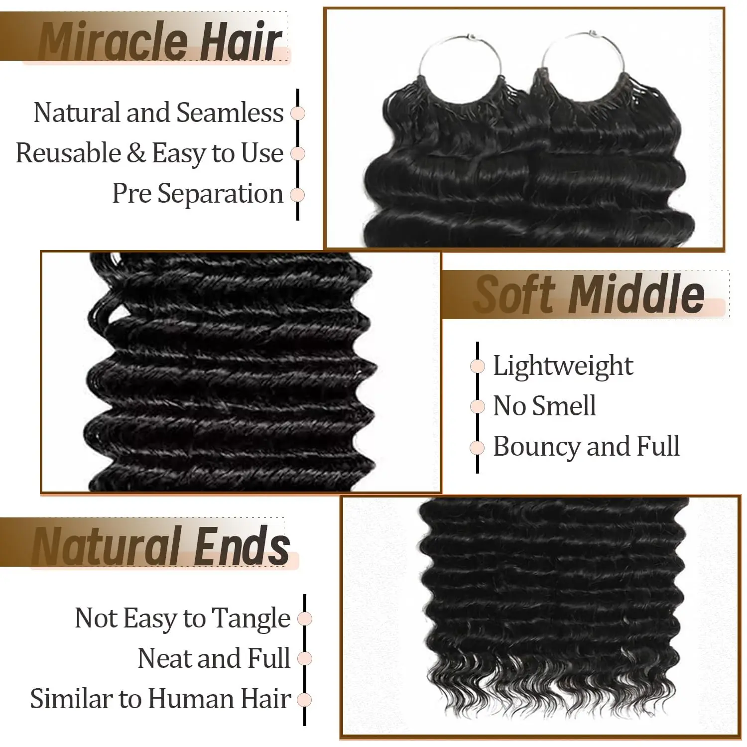Human Crochet Hair for Black Women Deep Wave Crochet Human Hair Bundles Pre-separated Miracle Knots Feather Crochet Natural
