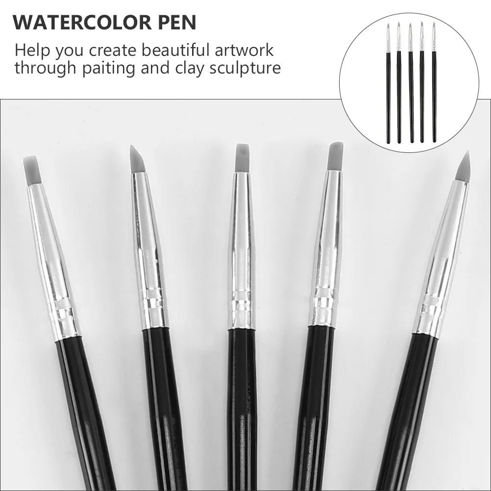 

5 Pcs White Silicone Pen Clay Sculpture Watercolor Painting Pens Black Drawing Molding