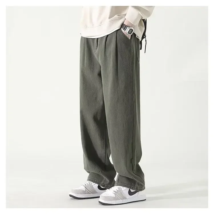 Pantalones de trabajo americanos para hombre, color verde militar, estilo primavera y otoño, pantalones casuales sueltos de pierna recta para adolescentes, pantalones Retro de moda