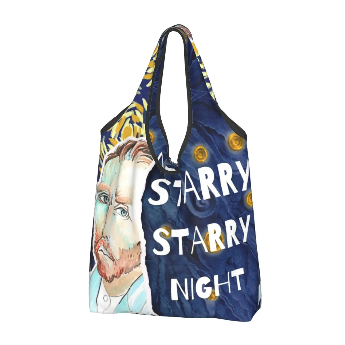 Vincent Van Gogh In His Starry Night Portable Tote Shopping Bags Reusable Shopper Bag Grocery Handbag Shoulder Bag