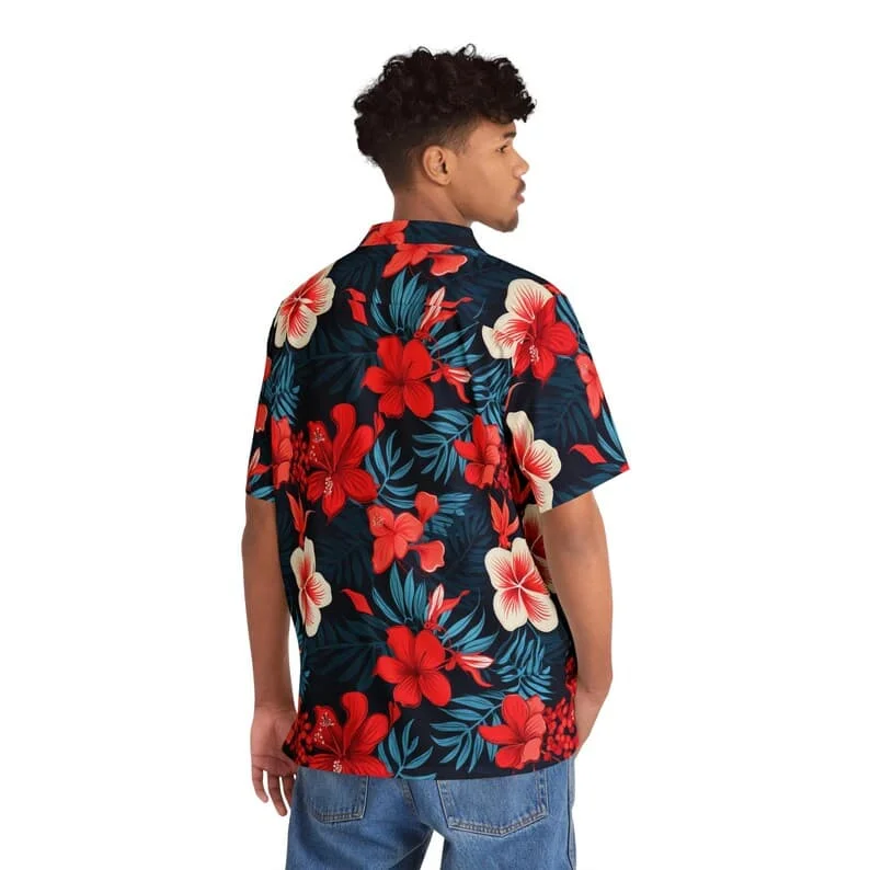 Men's Short Sleeve Shirt Hawaiian Botanical Flower Print Lapel Seaside Button-Down Shirt Top Casual Fashionable Shirts