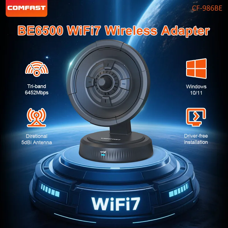 COMFAST USB WiFi 7 Wireless Network Card 6500Mbps Wi-Fi Adapter 2.4G/5.8G/6G USB3.0 Drive-free Wifi Reciver 6dbi WPA3 Win10/11