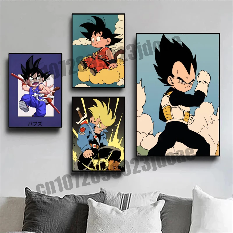 

Anime Dragon Ball Character Goku Kakarot Krillin Hit Trunks Cute Retro Style HD Poster Canvas Painting Oil Painting Holiday Gift