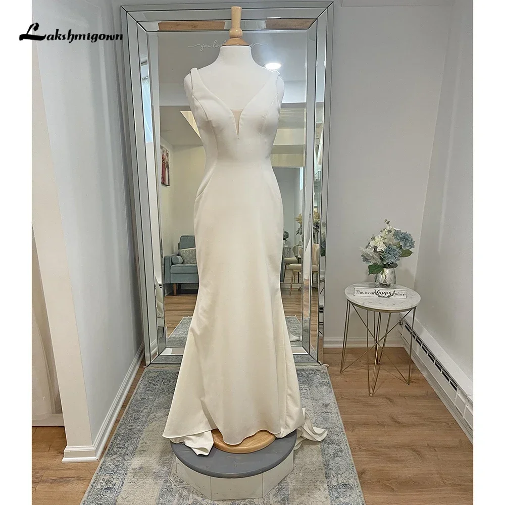 

2025 Simple Sexy V Neck Off the Shoulder Open Back Button Satin Mermaid Wedding Dress Custom For Women Boho Bridal Gown Sweep Ve