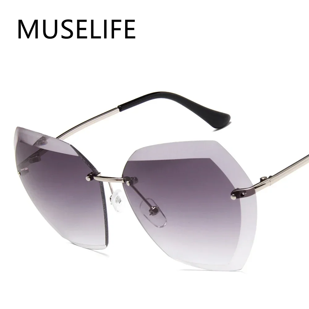MUSELIFE Rimless Women's Sunglasses Fashion Gradient Lenses Sun Glasses Lady Vintage Alloy Legs Classic Designer Shades UV400