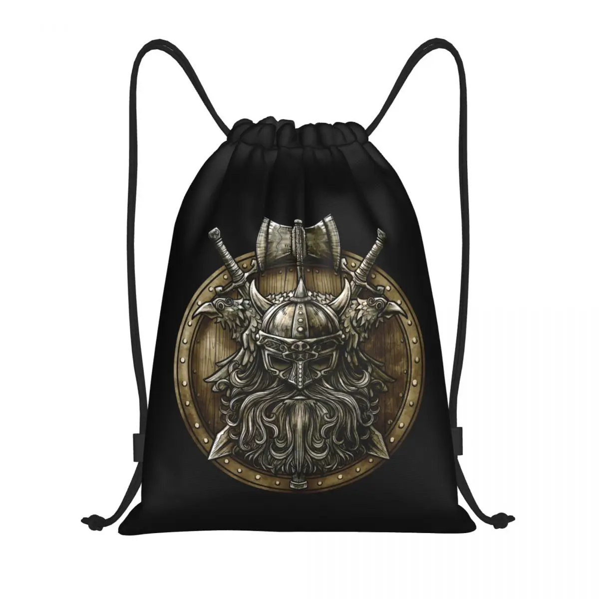 Custom Viking Shield Drawstring Bag Men Women Lightweight Valhalla Sports Gym Storage Backpack