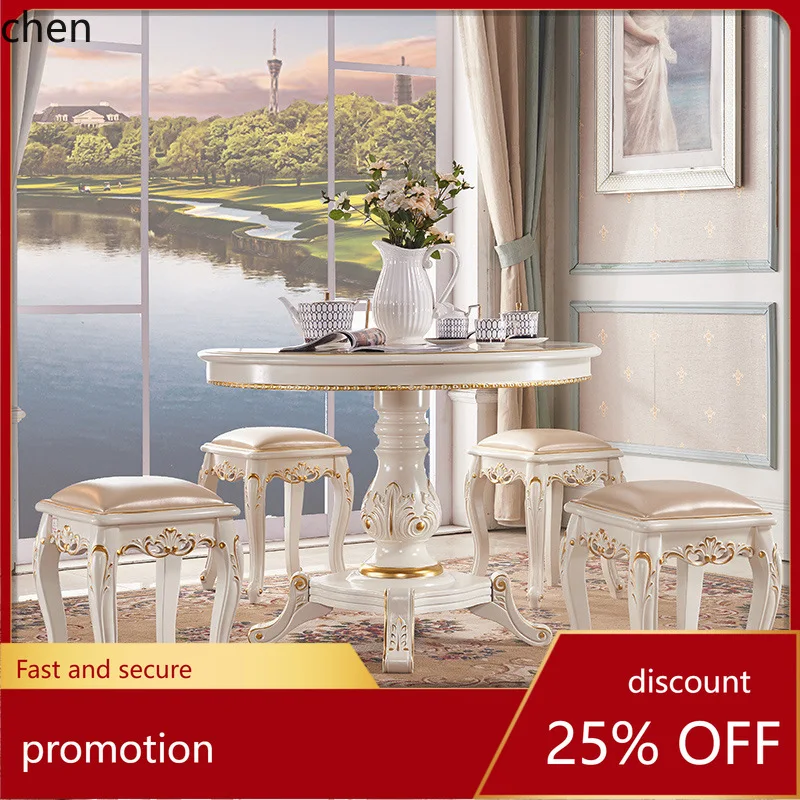 

HT Solid Wood Combination Small Round Table and Chairs Small Apartment Round Dining Table for 4 People Small Dining Table