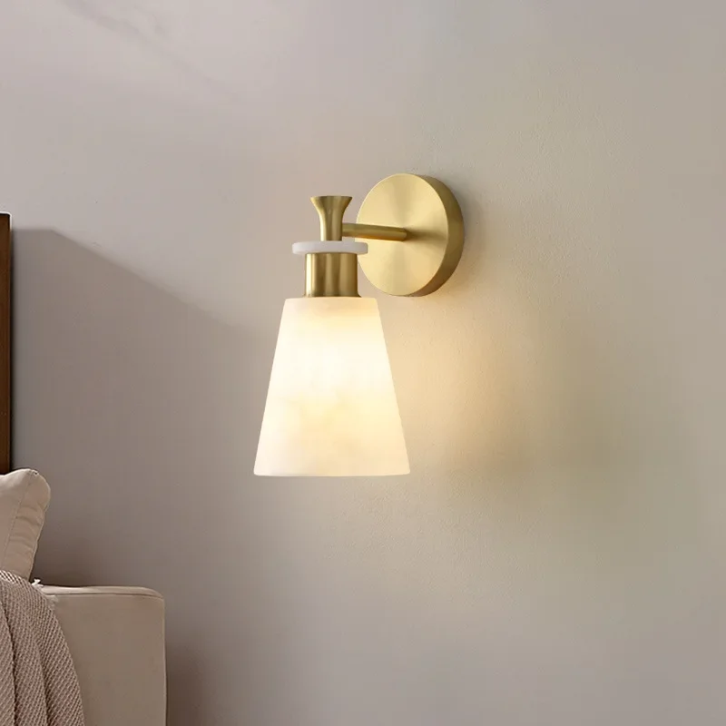 French light luxury all-copper villa entrance entrance lamp simple bedroom Spanish marble wall lamp