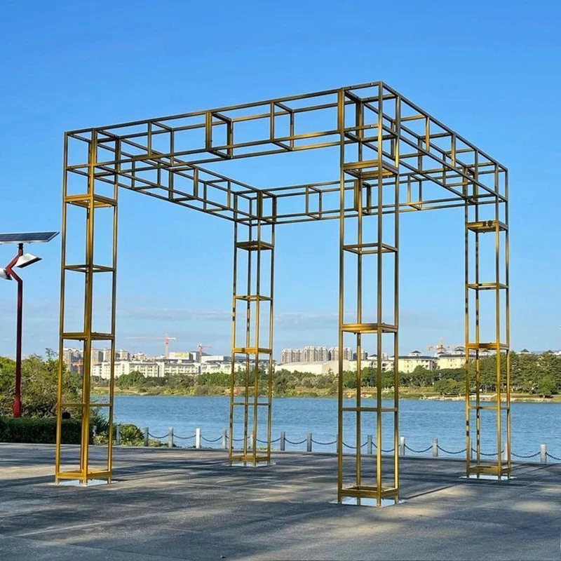 Stainless steel wedding props background wall background rack outdoor wedding decoration square rack multi-functional rack